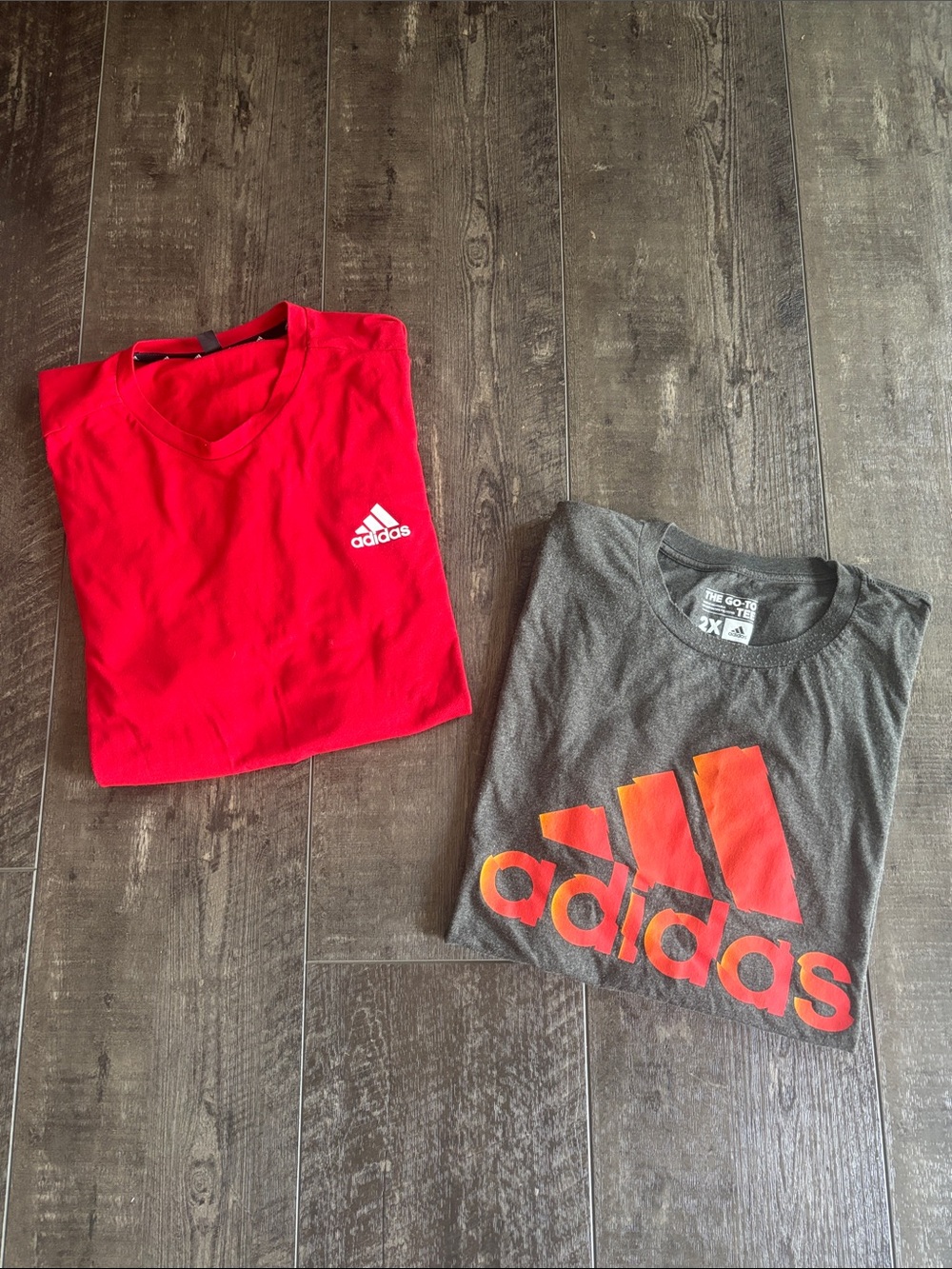 2 adidas Men’s Red & Gray Short Sleeve Tees